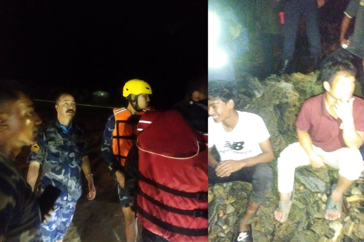 रोशी खोलामा फसेका पाँच जनालाई सशस्त्र प्रहरीले गर्‍यो उद्धार