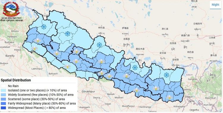 आज पनि देशका धेरै ठाउँमा हल्कादेखि मध्यम वर्षाको सम्भावना